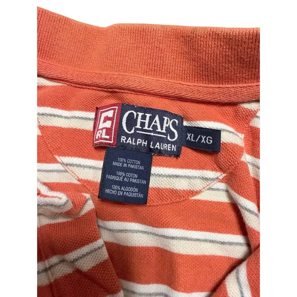 Chaps Ralph Lauren Polo Shirt Short Sleeve Orange Stripe Size XL